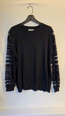 89th + Madison Black Pullover Sweater with Sheer Mesh Striped Sleeves 2X